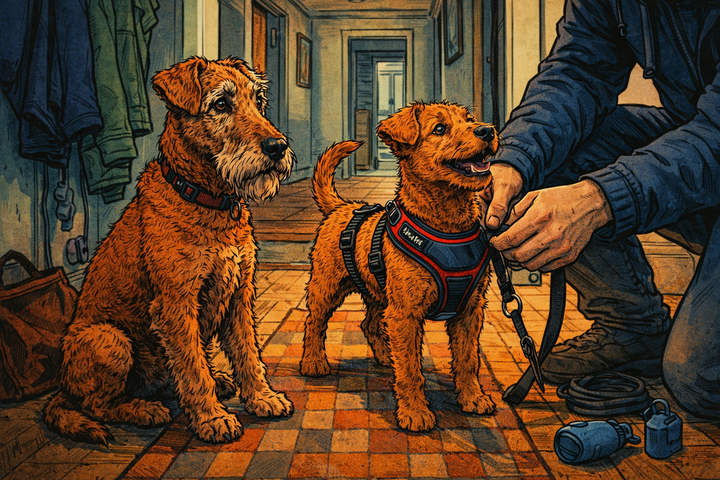 Tag 335: Warum viele Hunde beim Geschirr „zurückzucken“, wenn es über den Kopf soll (und warum das Halsband oft lieber ist) 🐾